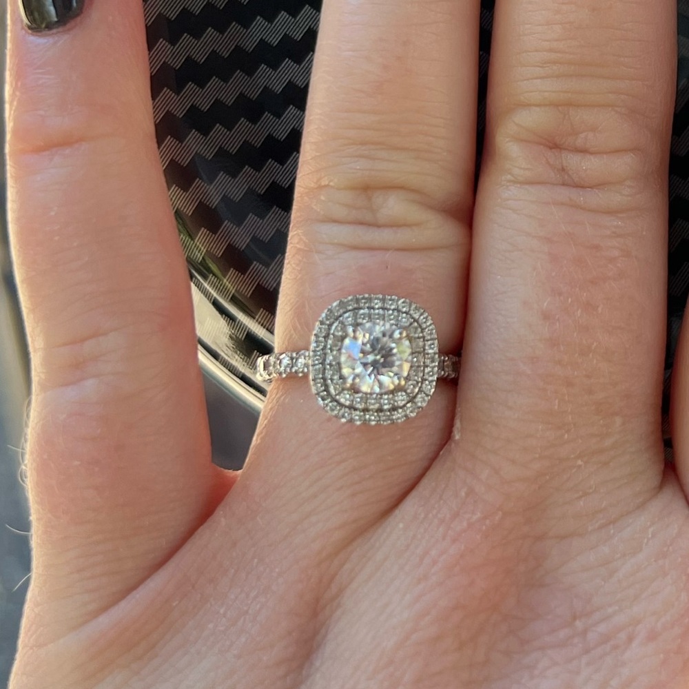 10k white gold and diamond setting with a CZ center